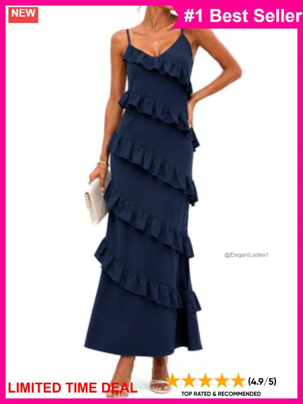 Ruffle Maxi Dress Spaghetti Strap V Neck Bodycon Evening Party